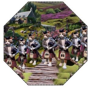 Scottish Bagpiper Cats Patterned Umbrella